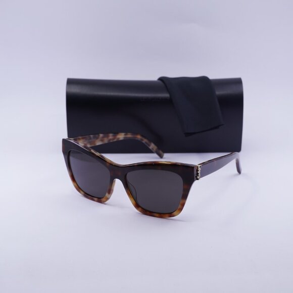 Saint Laurent SLM79 003 Sunglasses Havana Cat Eye Frame, Black Lenses - Picture 11 of 11